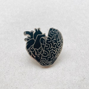 Black Half Heart Brain Hard Enamel Pin: Small Anatomical Human Organ, Dark Anatomy Art Valentines Day Gift image 2