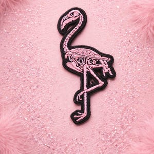 Flamingo Skeleton Anatomical Patch: Pink Bird Anatomy, Animal Embroidery Iron-on Punk