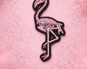Flamingo Skeleton Anatomical Patch: Pink Bird Anatomy, Animal Embroidery Iron-on Punk
