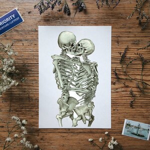 Set of ANY 2 Anatomy Postcard: Watercolor for Student, Wedding Vintage Card, Kiss Love Skeleton Ribs Floral Spine Lungs Heart Brain Kiss Big
