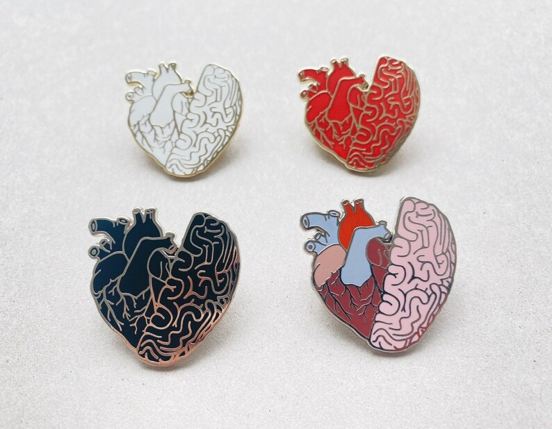 Black Half Heart Brain Hard Enamel Pin: Small Anatomical Human Organ, Dark Anatomy Art Valentines Day Gift image 6