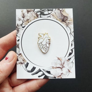 White Human Heart Enamel Pin: Small Anatomical Pin, 1 Inch Golden ...