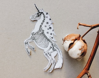 Unicorn Skeleton Sticker: Magical Anatomy Decal, 3 sizes, White or Transparent Vinyl