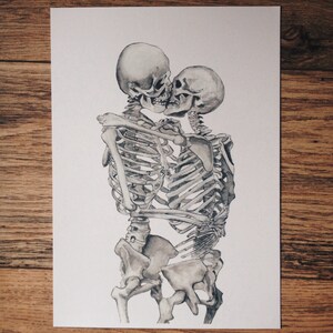 Skeleton Kiss Watercolor Print: Anatomical Love Art image 3