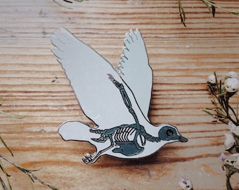 Bird Skeleton Hard Enamel Pin: Anatomical Dove Badge