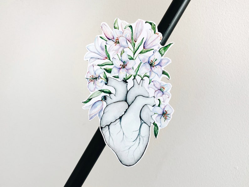 Heart with Lilies Fridge Magnet: Anatomy Art, Anatomical Gift, Human Flower Floral image 1