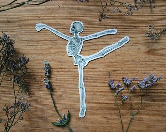 Ballerina Skelett Aufkleber: Ballett Liebhaber Geschenk, Tänzerin Anatomie Weiß oder Transparent Vinyl