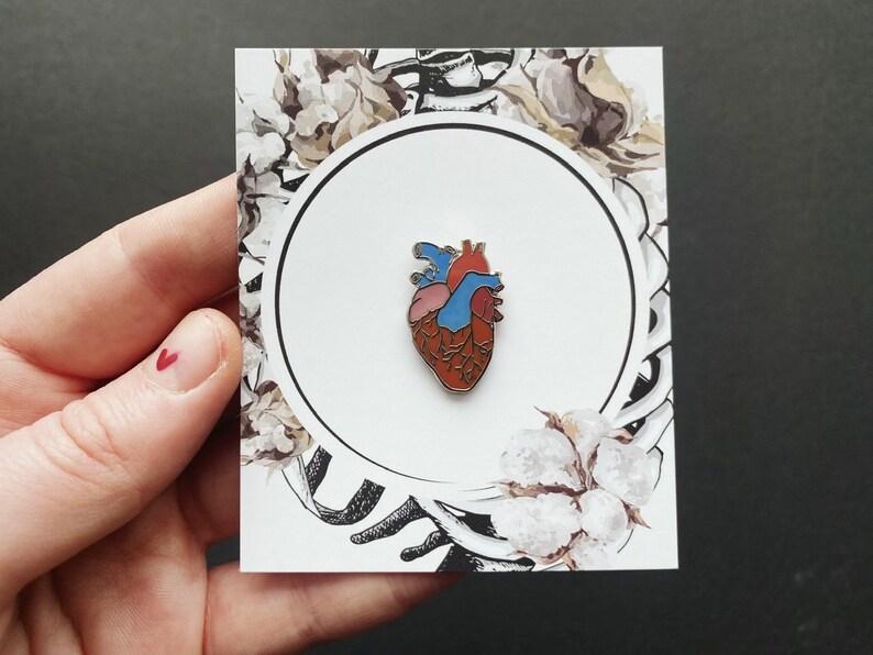 Set of Anatomical Human Heart Enamel Pin: Medical Anatomy Pin, Valentines Day Nurse Gift Doctor Graduation, Green Red Black White image 6