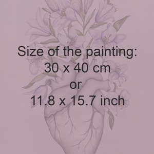 Blooming Heart with Lilies Anatomy Painting: Anatomical Original Artwork, Floral Cardiologist Doctor Office Flower Decor image 3