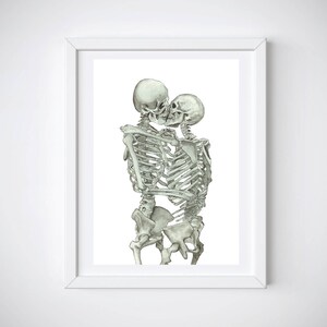 Skeleton Kiss Watercolor Print: Anatomical Love Art