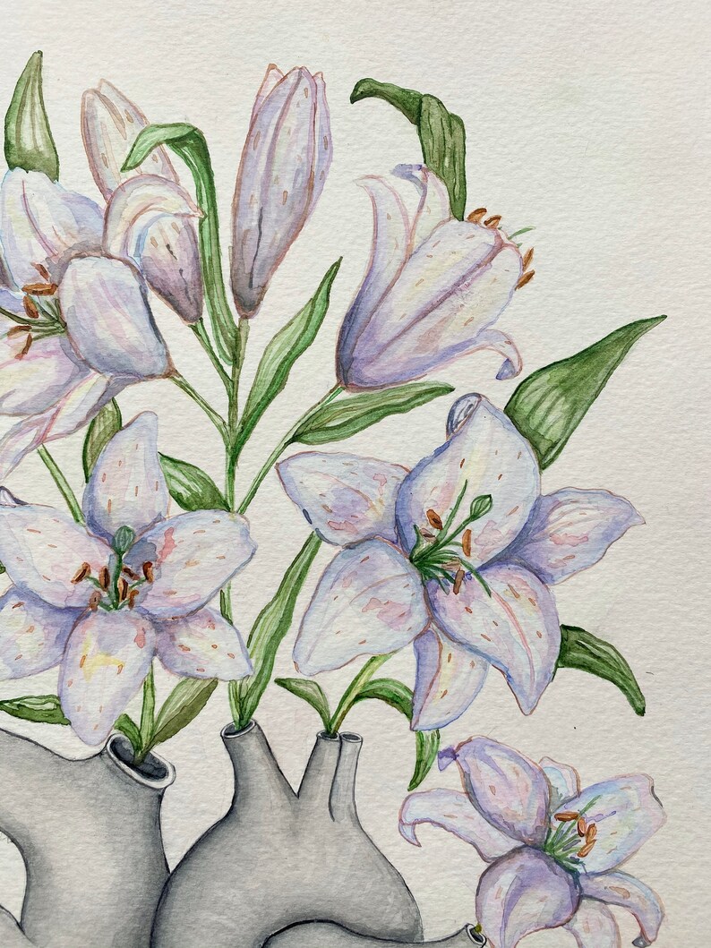 Anatomiskt hjärta med liljor akvarellmålning: Blommig läkarmottagningsdekor bild 5
