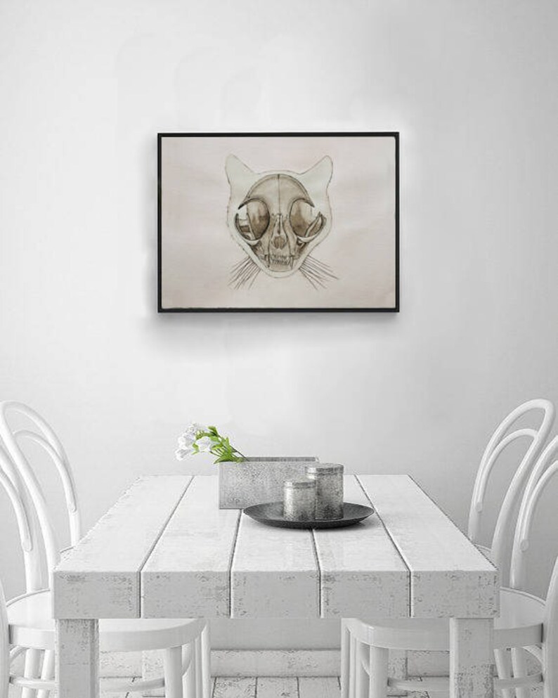 Original Cat Skull Watercolor Painting: Kitty Skeleton Anatomy Artwork image 5