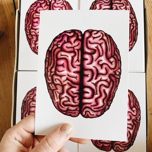 Brain Anatomy Postcard: Anatomical Card, Unique Medical Watercolor Human Illustration image 3