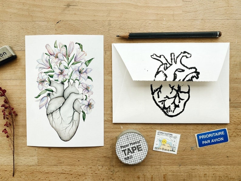 Lily Floral Heart Postcard: Anatomy Art Gift, Anatomical Lilies Flower Nature, Illustrated Card image 2