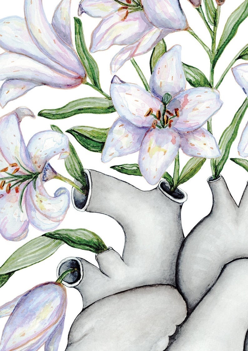 Lily Floral Heart Postcard: Anatomy Art Gift, Anatomical Lilies Flower Nature, Illustrated Card image 4