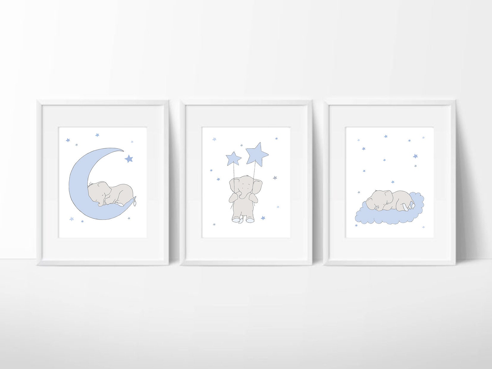 Nursery Elephant Baby Boy Blue Set of Three Printable - Etsy