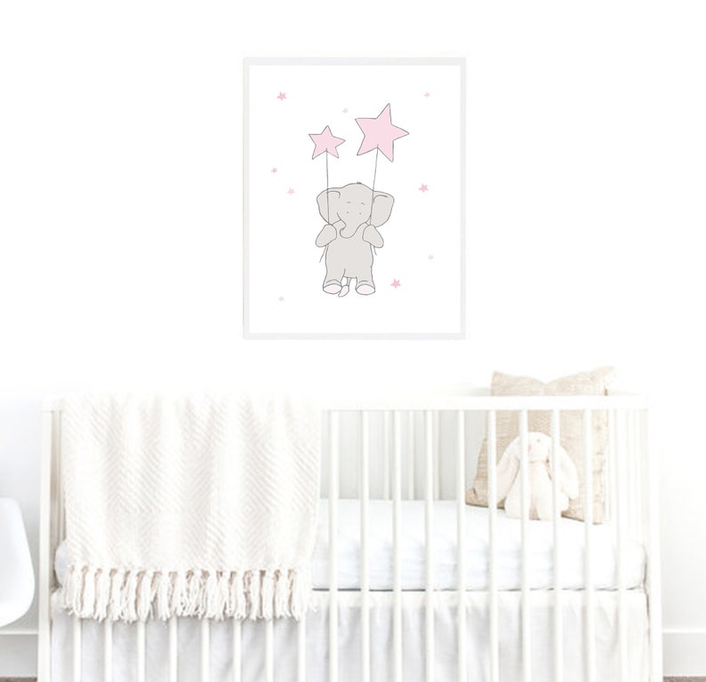 Pink Decor Baby Girl Elephant Nursery Printable Art Pink Girl Etsy