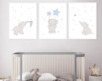 Elephant Nursery Wall Art Baby Boy Nursery Decor Elephant - Etsy