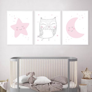 Owl Nursery Printable Decor Owl Baby Girl Pink Printable Nursery Art ...