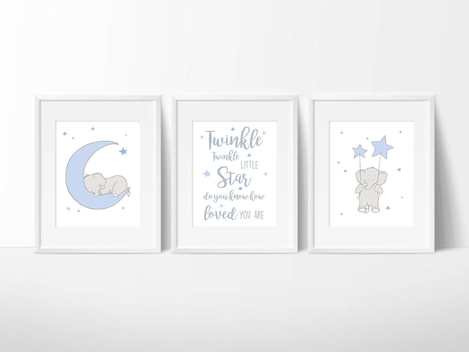 Elephant Set Printable Blue Nursery Wall Arttwinkle Stars Etsy