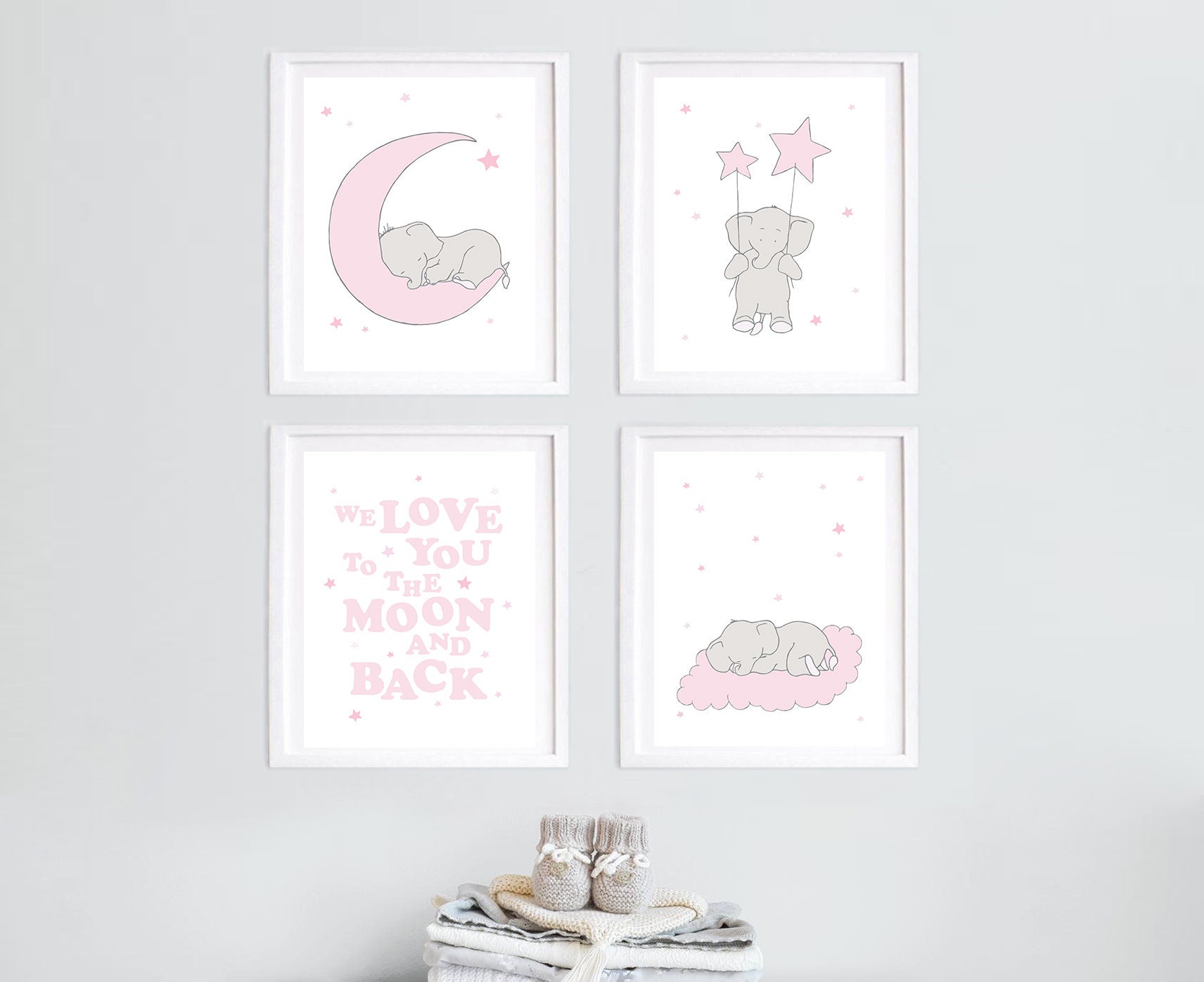 Pink Girl Love Elephant Moon Stars Nursery Decor Baby Girl Etsy Pink Girl Love Elephant Moon Stars Nursery Decor Baby Girl Etsy