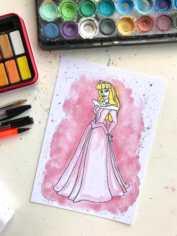 Disney Inspired Sleeping Beauty Princess Aurora Watercolour - Disney Watercolour Paintings Disney Inspired Sleeping Beauty Princess Aurora Watercolour - Disney Watercolour Paintings