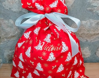 Sac cadeau de noël,emballage cadeau tissu, pochette cadeau noël,pochon Noël,sac cadeau en tissu, emballage zéro déchet, sac personnalisé