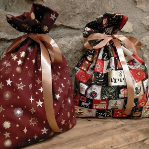 Sac cadeau de noël,emballage cadeau tissu, pochette cadeau noël,pochon Noël,sac cadeau en tissu, emballage cadeau zéro déchet, papier cadeau