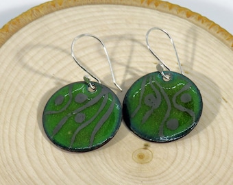 Art Nouveau Enamel Graphite Pencil Disk Earrings The Copper Mitten (ER113)