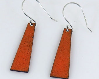 Orange Enamel Trapezoid Rustic Boho Hand Forged The Copper Mitten Earrings (ER 101)