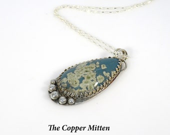 Hubei Turquoise Pendant Sterling Silver Setting Chain Boho Artisan The Copper Mitten Necklace NK 101