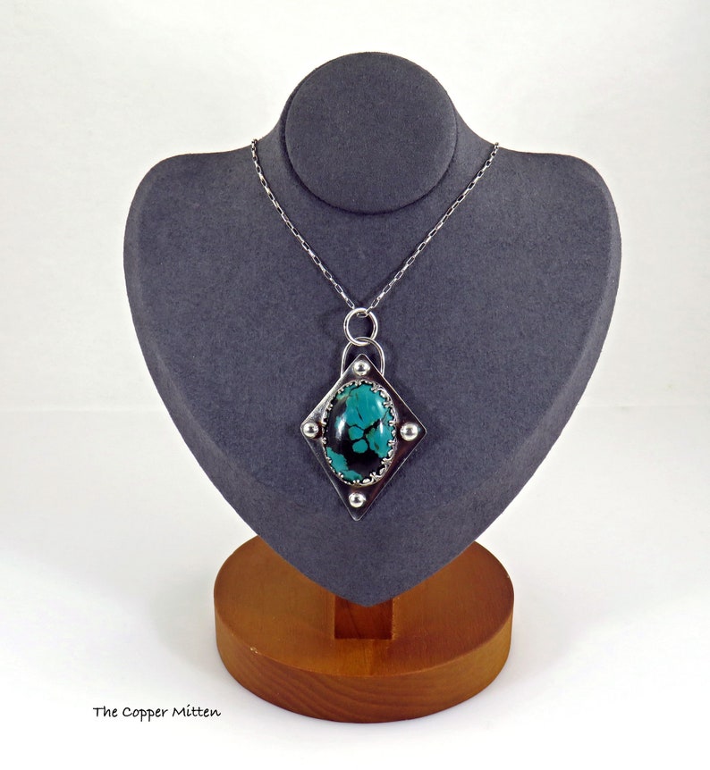 Hubei Turquoise Pendant Sterling Silver Setting Chain Boho Artisan The Copper Mitten Necklace NK 101