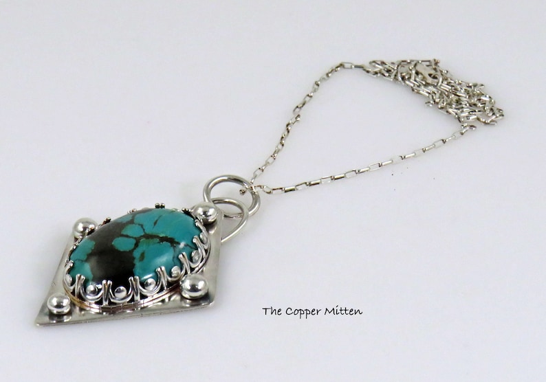 Hubei Turquoise Pendant Sterling Silver Setting Chain Boho Artisan The Copper Mitten Necklace NK 101