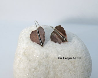 Handmade Copper Birch Leaf Earrings The Copper Mitten Earrings (ER108)