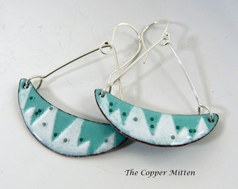 Handmade Dangle Enamel Earring Sea Foam Glass Sparkles Sterling Silver Wire The Copper Mitten (ER124)