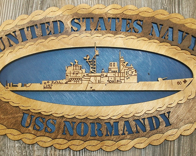 Custom 15 x 7  Wood Ship USS Normandy CG60 Large Oval Tribute - Free Shipping