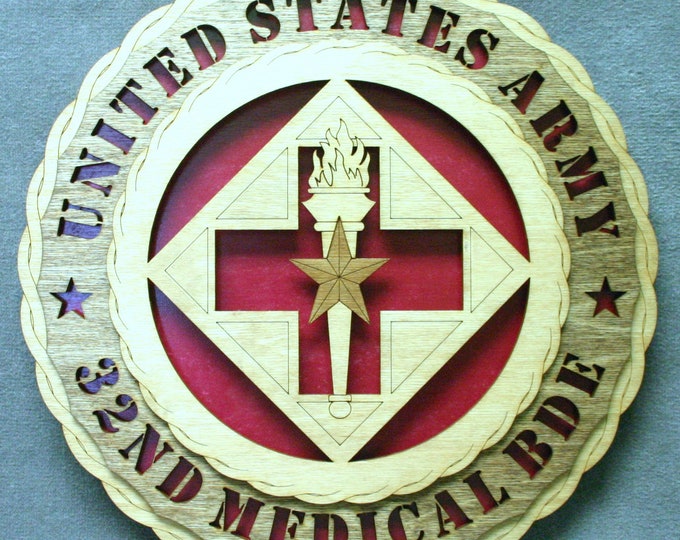 Custom 12" Wood US Army 32nd Medical Brigade Wall Tribute - FREE SHIPPING