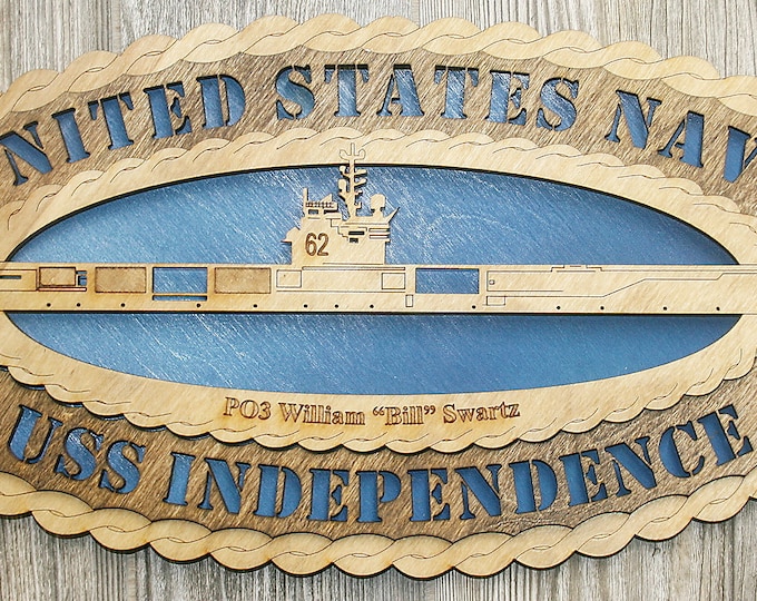 Custom 15 x 7  Wood Ship USS Independence CVA62 Large Oval Tribute - Free Shipping