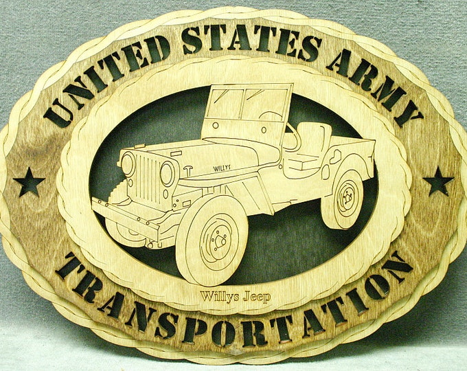 Custom 12" Wood US Army Transportation Willys Jeep Wall Tribute - FREE Shipping
