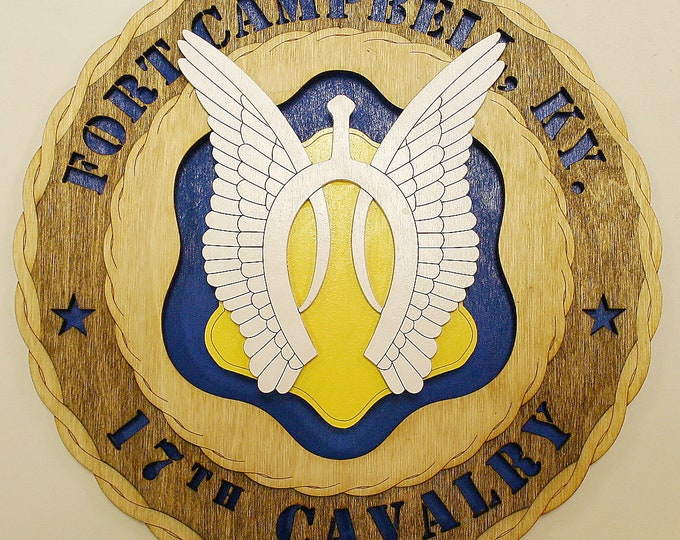 Custom 12" Wood Army 17th Cavalry Wall Tribute - FREE SHIPPING