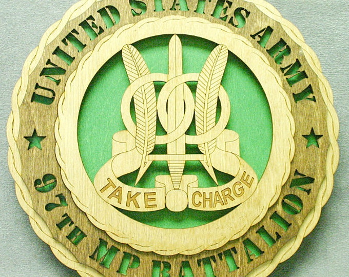 Custom 12" Wood US Army 97th MP Battalion Wall Tribute - FREE Shipping