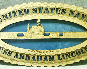 USS Abraham Lincoln Wood Ship Wall Plaque - Navy Tribute (12")