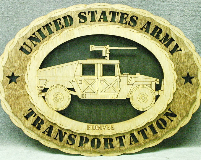 Custom 12" Wood US Army Transportation Humvee Wall Tribute - FREE Shipping