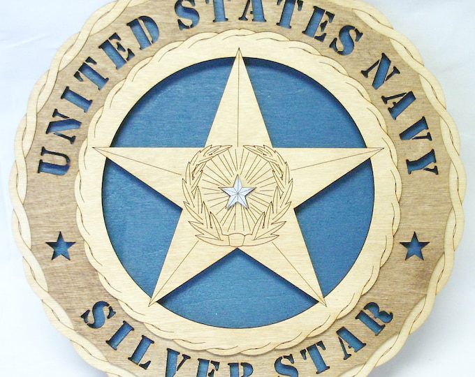 Custom 12"or 18" Wood Navy Silver Star Wall Tribute