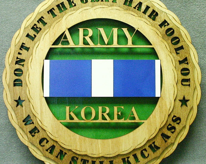 Custom 12" Wood - Army Korea Map Ribbon Veteran - Wall Tribute - FREE SHIPPING