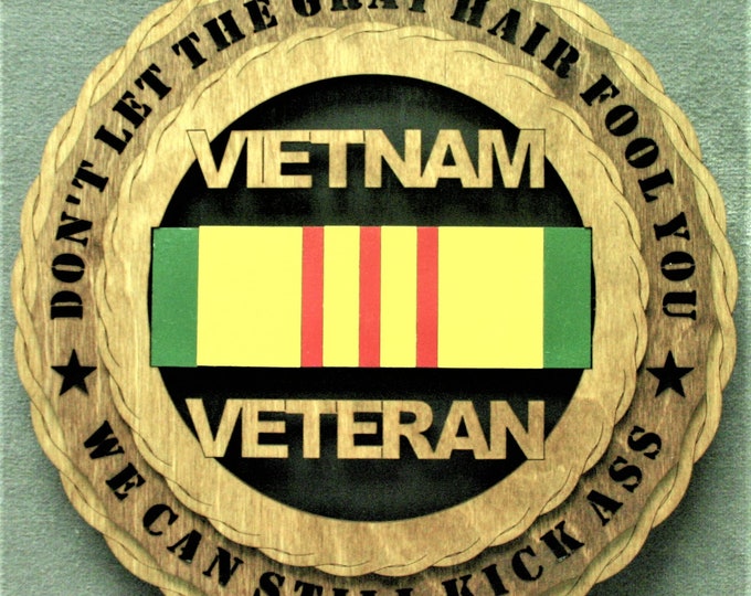 Custom 12" Wood Army Vietnam Ribbon Wall Tribute - FREE SHIPPING