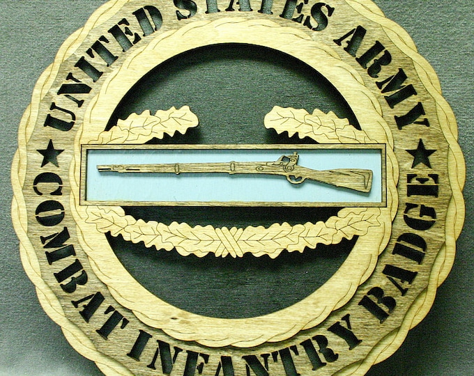Custom 12" Wood Army Combat Infantry Badge Wall Tribute - FREE SHIPPING