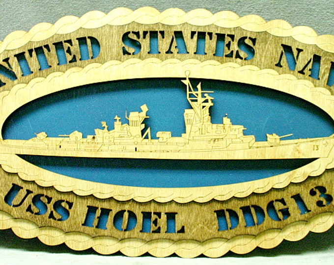 Custom 12" Wood Ship USS Hoel DDG13 Wall Tribute - Free Shipping