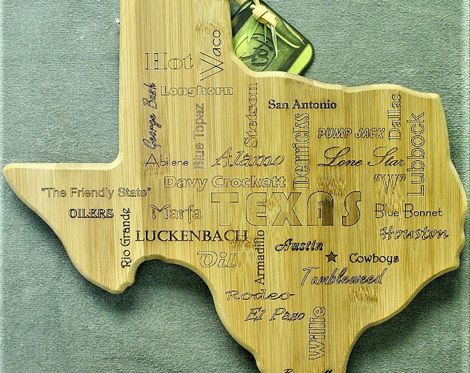 Texas Wordle Bamboo Cutting Board - FREE SHIPPING