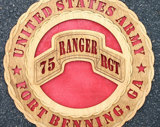 Custom 12" Wood US Army 75 Ranger Rgt - Fort Benning, Georgia - Wall Tribute - FREE SHIPPING
